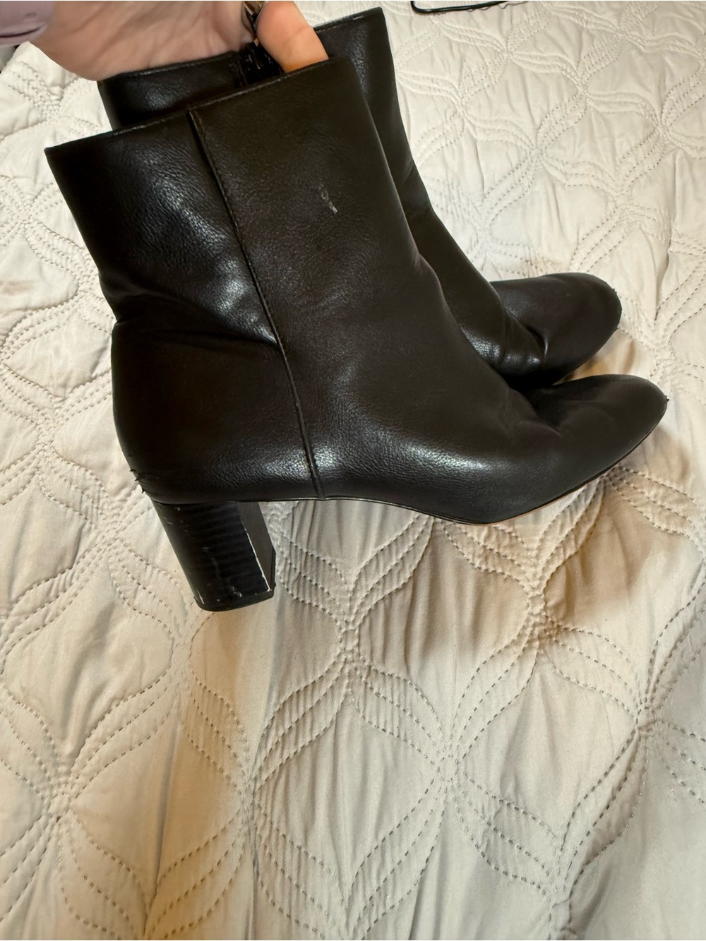 LOFT Black Faux Leather Ankle Booties Size 9M Block Heel‎ Side Zip